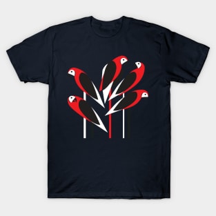 Bright parrots are sitting on the branches. T-Shirt